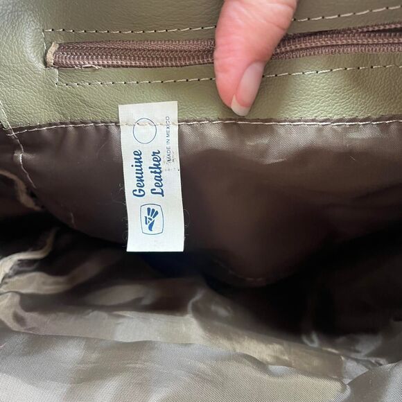 Genuine Leather Shoulder Bag Women's Khaki and Green Purse - Picture 4 of 5